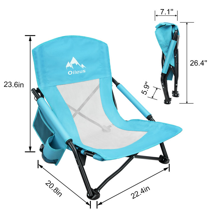 Beach chair with discount cup holder and storage